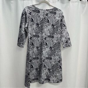 Anthropologie Tyler Boe Black White Animal Print Cotton Shift Dress Size Small